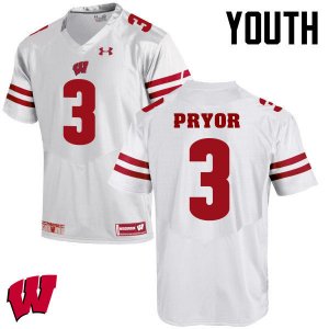 Youth Wisconsin Badgers NCAA #3 Kendric Pryor White Authentic Under Armour Stitched College Football Jersey RX31M18JY